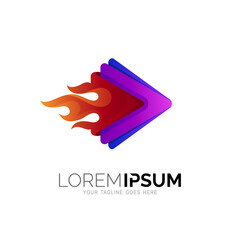 Play logo with fire design vector, Audio logo template