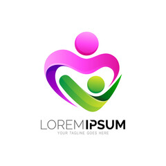 Family love care, charity and foundation logo vector, medical icon, valentine logo, hug icon, mom and baby logo template