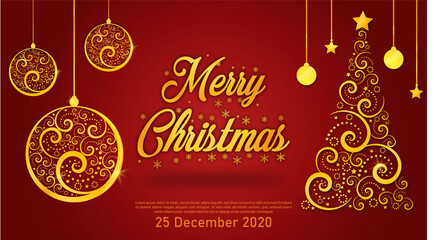 Elegant Merry Christmas background in red and gold colors
