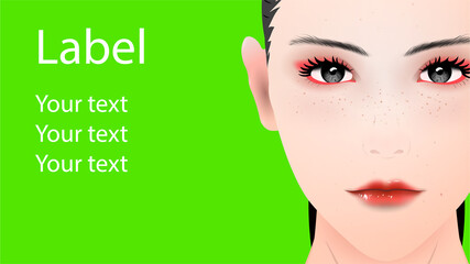 Vector portrait of a girl in makeup on a green background with your text