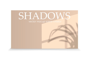 Shadow Overlay Plant Vector Mockup horizontal business Card. Vector Realistic shadows overlays leaf on background. Template Flyer, Card, blank, social media post, logo in minimal trendy style.