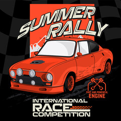 summer rally, classic racing car illustration