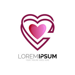 Heart logo with line design medical, love line logo template