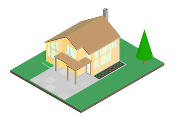 Isometric private house, simple vector illustration