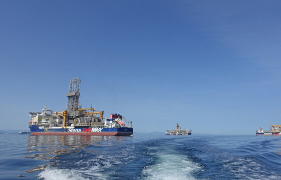 Gibraltar 03 May 2020: Stena DrillMax ship anchored in British Territorial Waters on the East side of Gibraltar
