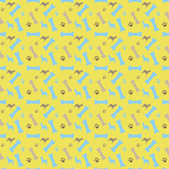bones with dogs on yellow background