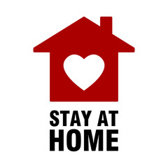 Stay at Home Icon with House and Heart Symbol and Text. Vector Image.