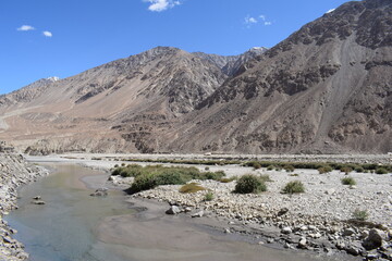 landscape with snow and mountains along with shyok river  Leh Ladakh