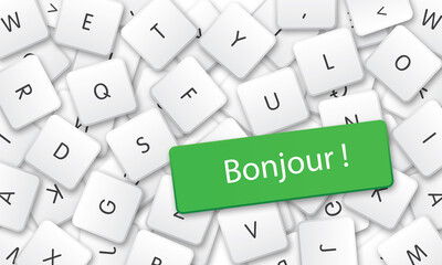 bonjour in white keyboard keys background © nali