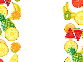 Hand drawn Exotic Fruit bordder isolated on white background