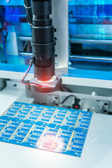 Robotic vision sensor camera system in intellegence pcb factory,manufacturing industry for industry 4.0 and technology concept