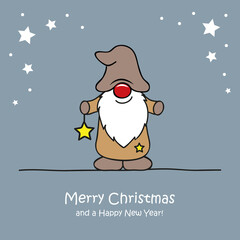 cute christmas dwarf with star christmas cartoon vector illustration EPS10