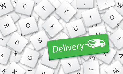 Delivery in white keyboard keys background