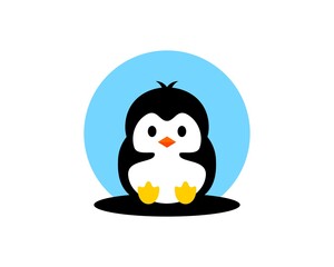 Fototapeta premium Little cute penguin with blue circle shape