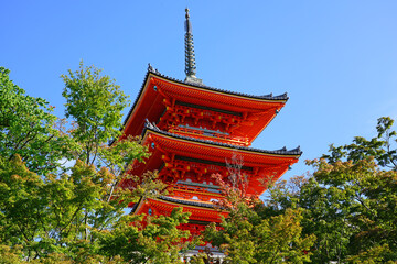 View of the Kiyomizu temple (Otowa-san Kiyomizu-dera), a temple complex on the UNESCO World...