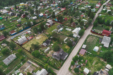 Naklejka premium Aerial Townscape of Suburban Village Sosnoviy Bor located in Russia near the town Kandalaksha