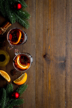Overhead view of mulled wine - hot drink with for Christmas and winter time