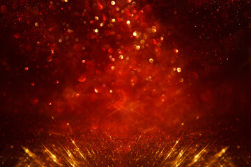 Fototapeta na wymiar background of abstract red, gold and black glitter lights. defocused