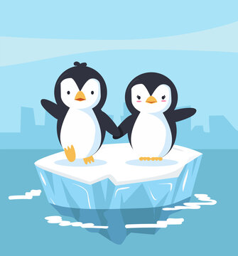 penguins couple with blue ice floe