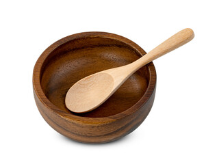 Wooden bowl and spoon isolated on white background ,include clipping path