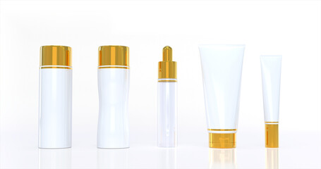 perfume bottle set. With an elegant design. Adorned with gold lids. 3d illustration.
