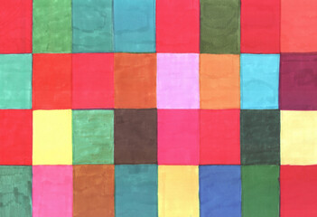 Boho style rainbow color squares. Marker drawing background. Abstract colorful backdrop.Simple hand drawn color texture. Bright multicolor backdrop for graphic design