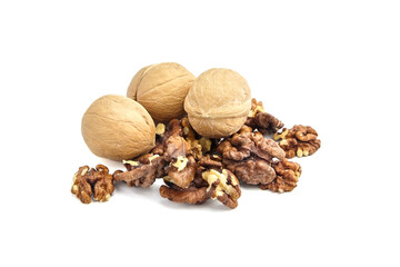 Walnuts heap isolated on white background