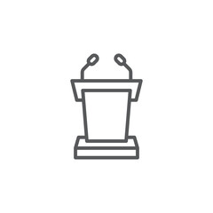Podium with microphone vector icon symbol isolated on white background