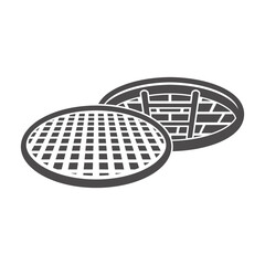 Open sewer manhole icon in flat style.Vector illustration.