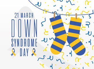 down syndrome day striped socks and confetti vector design