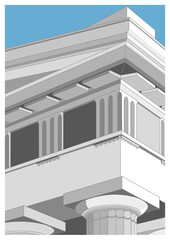 Classical Greek architecture. Parthenon, Greece. Column close-up. Detailed vector illustration. 