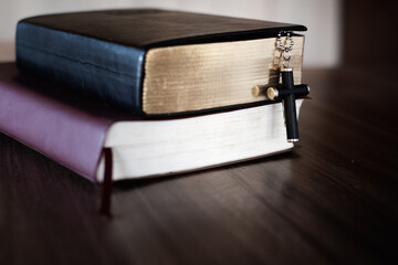 The Bible. The cross on the bible Open Bible Christian Study Concept and Prayer to God Study anywhere, anytime, just believe in God.