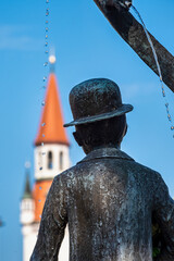 Karl Valentin Brunnen fountain at Viktualienmarkt market place, Munich, Germany