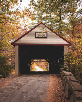 Lovejoy Bridge and autumn color, in Andover, Maine