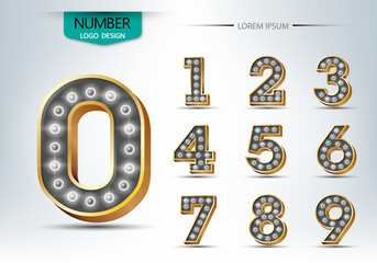 Number set with realistic lamp vector