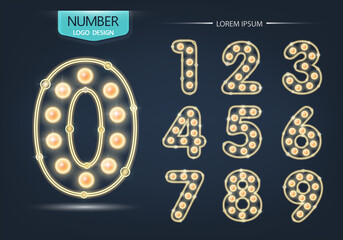 Number lamp template, set of numbers logo or icon
