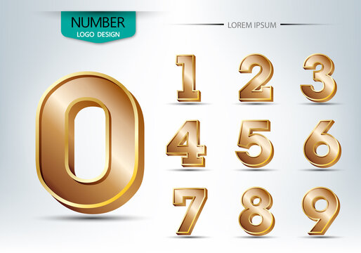 Realistic Three Dimensional Number Typeset Vector