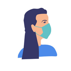 A woman wearing a medical respiratory mask for her face. Protection against coronovirus, against air pollution in the city, against dust. Taking care of your health, the new reality