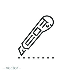 Obraz premium line cut here icon, stationery knife, cutter for opening packaging, thin line symbol on white background - editable stroke vector illustration