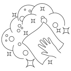 Cleaning napkin linear icon. Cleaning and disinfection of premises. Disinfection of all surfaces. Surface wipes. Editable stroke. Contour symbol. Sanitation and hygiene sign. Vector