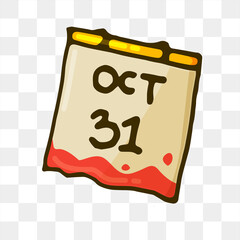 vector illustration of cute calender , october 31, isolated on transparent background. hand drawn vector. doodle halloween. treat or trick. modern scribble for kids, sticker, clip art, logo, symbol. 