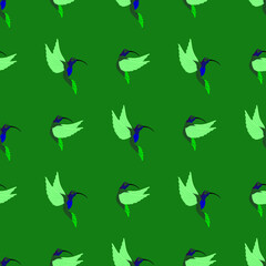 seamless pattern, hummingbird bird on a green background, vector illustration