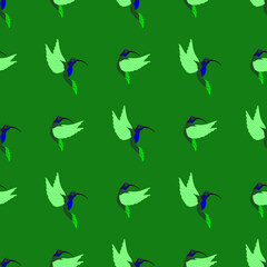 seamless pattern, hummingbird bird on a green background, vector illustration