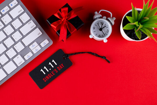 Online shopping of China, 11.11 single day sale concept. Black ticket with text 11.11 single day sale tag.