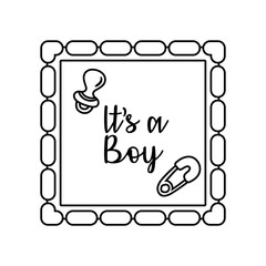 baby shower frame card with pacifier and lettering its a boy line style