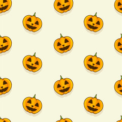 halloween pumpkin seamless pattern isolated on white background. pumpkin with eyes and smiley face. hand drawn vector. modern scribble for kids, wallpaper, fabric, backdrop, wrapping paper and gift. 