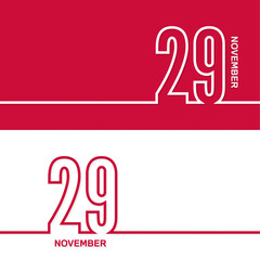 November 29. Set of vector template banners for calendar, event date.
