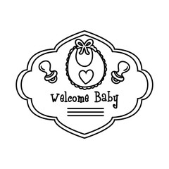 baby shower frame card with bib and welcome baby lettering line style