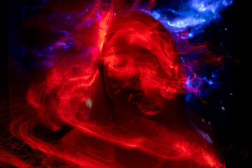 lightpainting portrait, new art direction, long exposure photo without photoshop, light drawing at...