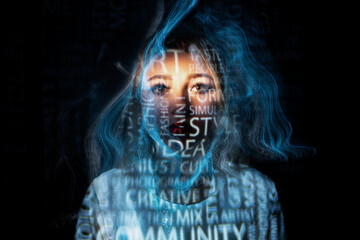 lightpainting portrait, new art direction, long exposure photo without photoshop, light drawing at long exposure